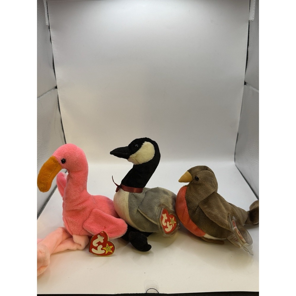Ty Beanie Babies‎ Bird Lot - Pinky Flamingo, Loosy Goose, Red Robin